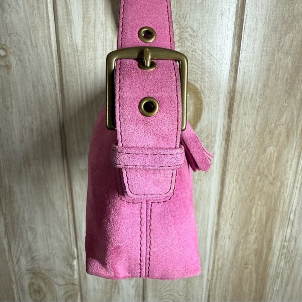 Coach Pink Suede Hampton Women's Bag with Beaded Chain - Picture 3 of 7
